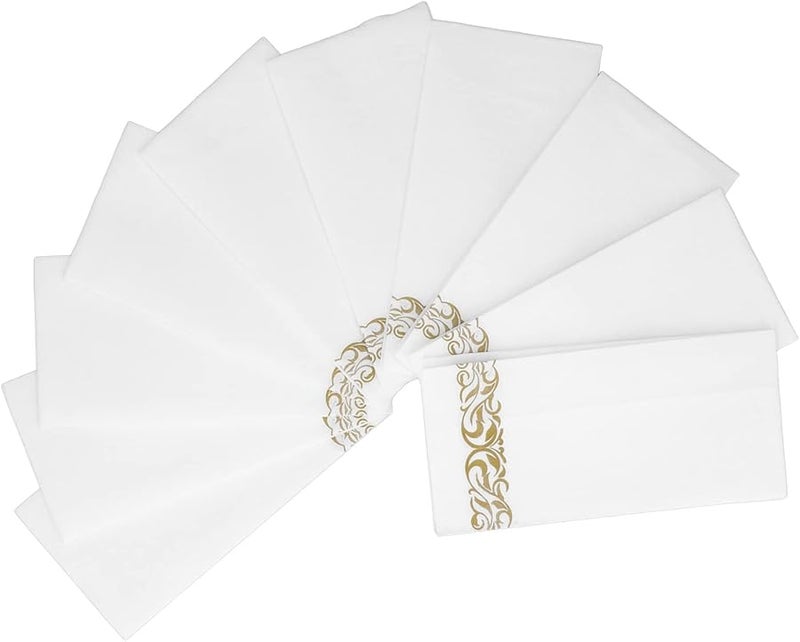 مناديل العشاء القابلة للتصرف ذات الملمس الكتاني والإطار الذهبي 40 قطعة لحفلات الزفاف والكوكتيل - Image 2